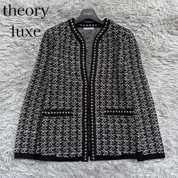 새상품급 23AW 띠어리 트위드 노카라 니트 자켓 포멀 워셔블