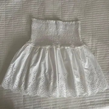 GAP 화이트 코튼 레이스 플레어 스커트 S