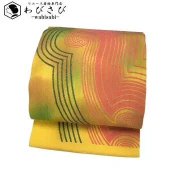 나고야 오비 곡선 무늬 그라데이션 크레이프 원단 황치자색 O-5688