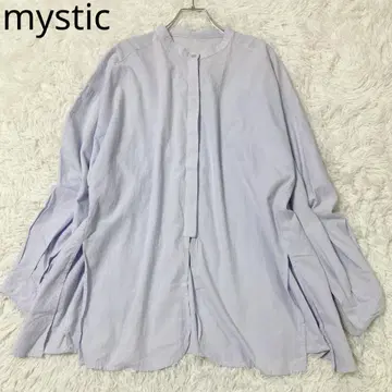 미스틱 블라우스 스탠드 카라 개더 볼륨 슬리브 블루 F