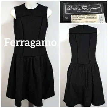 살바토레 페라가모 블랙 슬리브리스 무릎 기장 원피스
