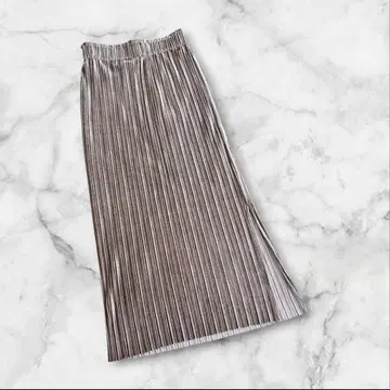 카프리슈 마쥬 벨로아 플리츠 롱 스커트 그레이 허리밴딩 프리