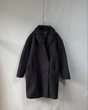 유나이티드 애로우즈 울 혼방 더블 브레스트 샤기 코트 네이비