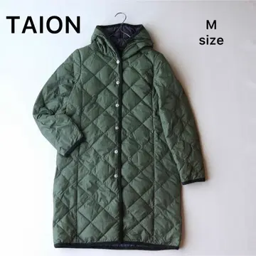 5399 [컨디션 최상] TAION 다운 코트 퀼팅 후드 부착 카키