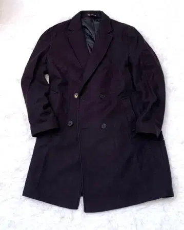 자라 더블 브레스트 체스터 코트 네이비 울 L