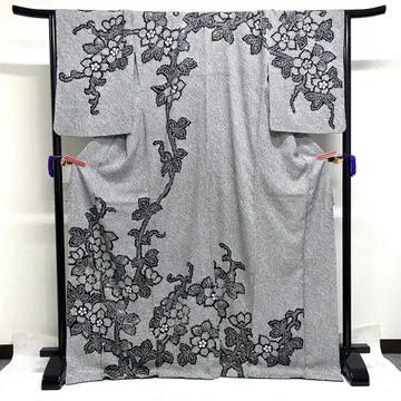 호몬기 총시보리 금채 꽃 무늬 사슴 무늬 모노톤 기모노 035k