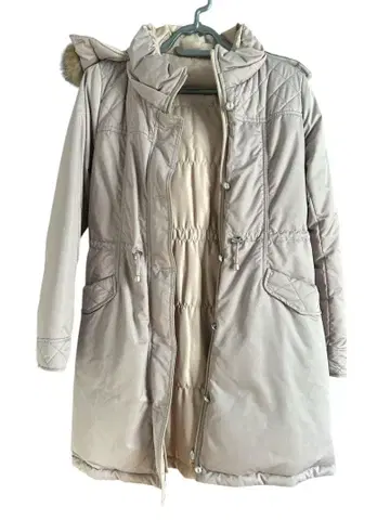 리버서블 라이트 핑크 & 샴페인 색상 롱 다운 자켓 여성용 M