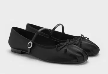 새틴 리본 멜리 제인 플랫 - 블랙