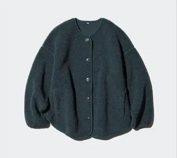 UNIQLO 보아 플리스 크루넥 가디건 다크 그린