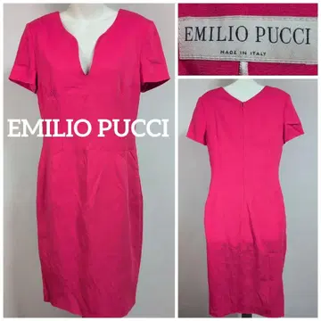 에밀리오 푸치 핑크 V넥 반팔 무릎 기장 타이트 원피스