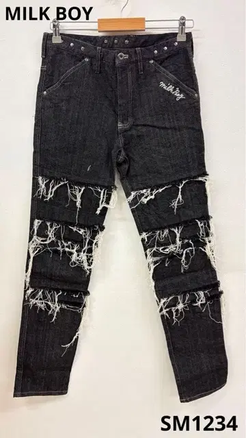 MILK BOY 블랙 프린지 데님