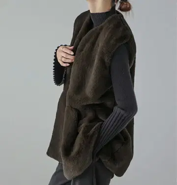 에코 퍼 베스트 페플럼 복슬복슬 아우터 성숙/러블리 여성용