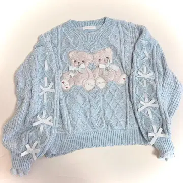 리즈리사 Twin Bears 니트탑 블루