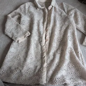 레이스 편직 셔츠 긴팔 크림색