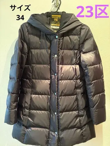 23구 블랙 후드 부착 다운 자켓 시레 타프타