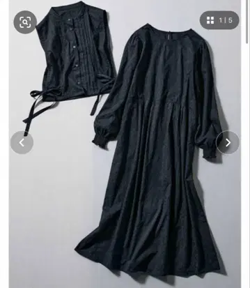 리브인 자카드 블랙 원피스 & 베스트 세트