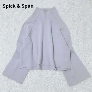 스픽 앤 스팬 스웨터 블루 울 캐시미어 하이넥 짧은 기장 겨울