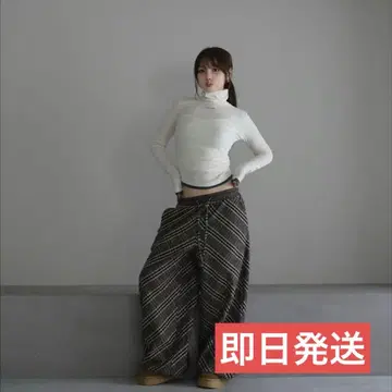 andmary Monica check loose pants beige