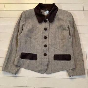 11.5 La Plata 노카라 자켓 베이지 체크 15BR