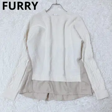 퍼리 니트 풀오버 이소재 도킹 케이블 짜임 아이보리 M