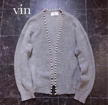 vin 그레이 펄 장식 가디건 새상품급