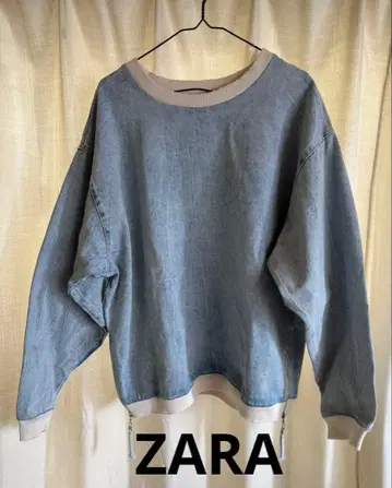 ZARA 자라 [ 지퍼 데님 맨투맨 셔츠 ] 라이트 블루