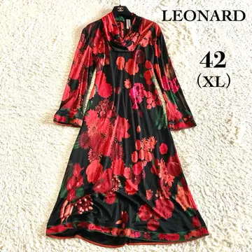 새상품급 빅 사이즈 레오나르 드레이프 옷깃 실크 보타니컬 원피스