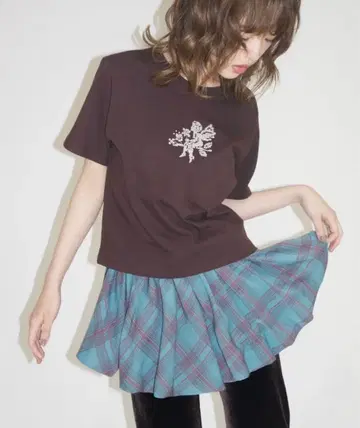 musubore peplum mini SK skirt green 벌룬