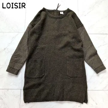 LOISIR 니트 튜닉 울 100% 긴팔 바이컬러