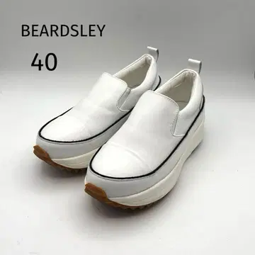 비어즐리 슬립온 스니커즈 가죽 사이드 고어 화이트 통굽 40