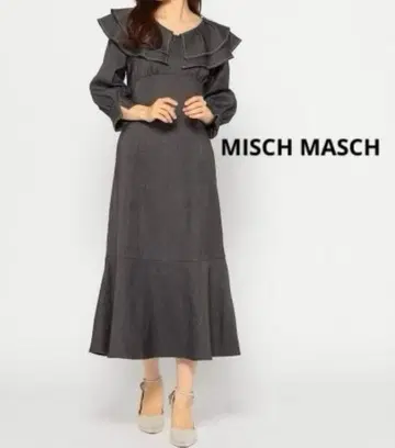 새상품급 미슈마슈 옷깃 프릴 폴리 데님 원피스 7부 소매 원피스 M