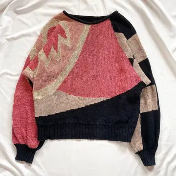 아트 패턴 니트 스웨터 기하학 패턴 레트로 컬러 구제 의류풍 여성용