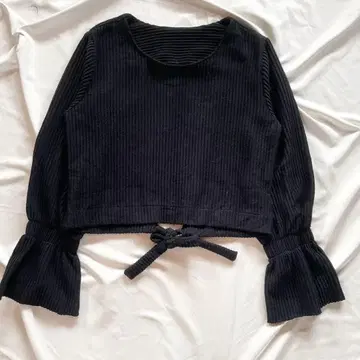 HIS of 8 리브 상의 M 사이즈 상당 플레어 소매 리본 포함 블랙