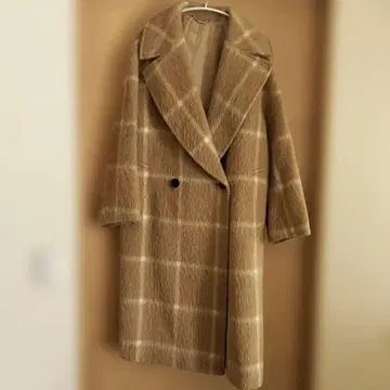 23구 베이지 체크 무늬 롱 코트 빅 사이즈