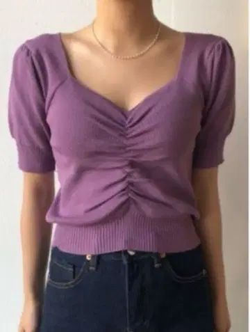 그레일 GRL 프론트 개더 숏 기장 니트탑 [ M ] 캐주얼