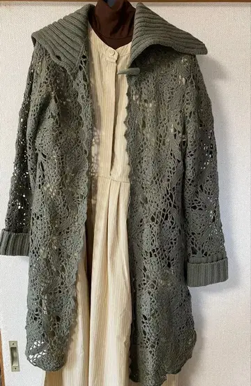 모스그린 롱 가디건 걸리시 레이스 편직 엘레강트 귀여운