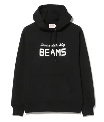 BEAMS 블랙 후드 맨투맨