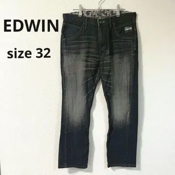 에드윈 데님 사이즈 32 블랙 일본제 면 혼방 남성용 스트레이트