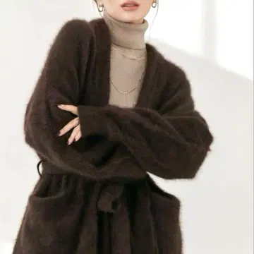 anuans 아뉴앙스 라쿤 샤기 가디건 브라운