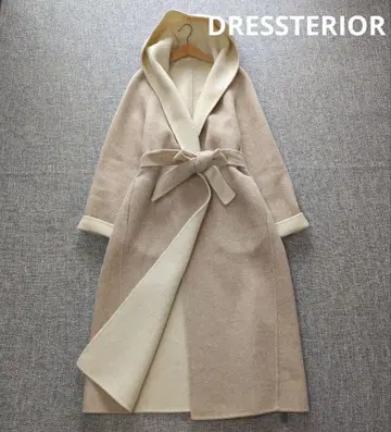 드레 스테리아 울 리버 코트 벨트 포함 바이컬러 맥시 길이