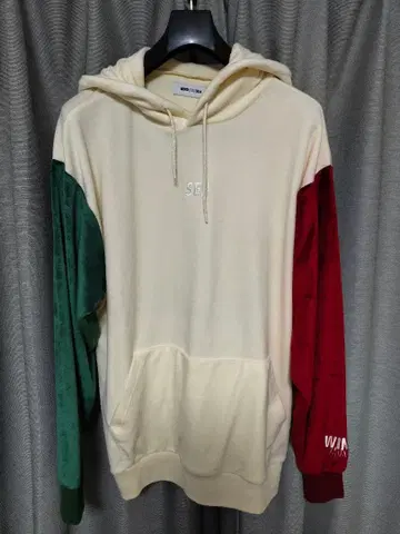 후드 부착 후드티 크림/그린/빨간색
