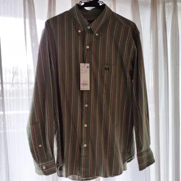 그린 스트라이프 버튼 다운 셔츠 LL