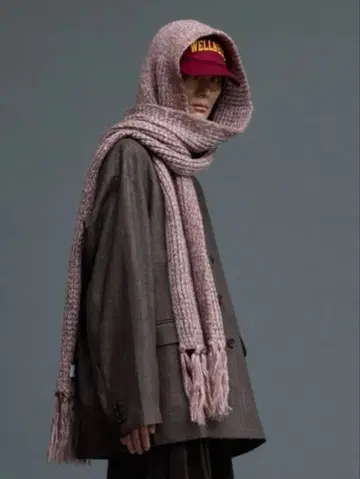 SOERTE 멀티 컬러 볼륨 프린지 머플러 핑크