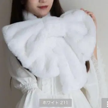 시마무라 마시로 아리스 리본 머플러 티펫 화이트