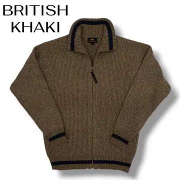 BRITISH KHAKI 리브 풀 집업 하프넥 니트 가디건