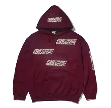 CREATIVE 자수 후드 후드티 버건디