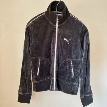 PUMA 차콜 그레이 벨로아 집업 후드티 L