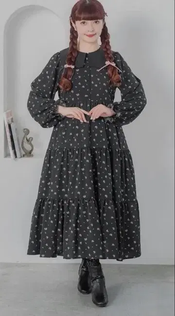 미니 꽃무늬 세일러 칼라 원피스 블랙 시마무라 아오키 미사코 새상품