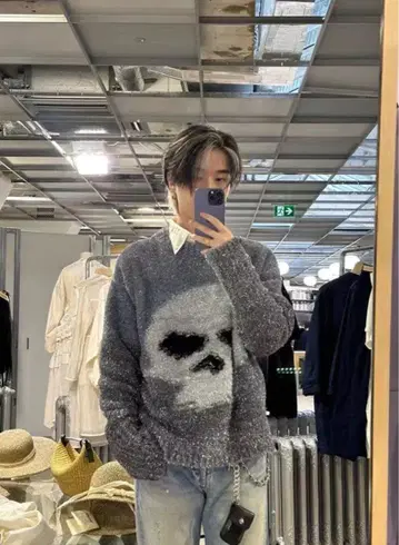 ERL 스컬 디자인 니트 스웨터 그레이