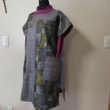 기모노 리메이크 기하학 패턴 포켓 부착 튜닉